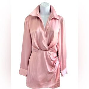 ZARA Blush Pink Satin Wrap Dress Size XS
